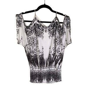 Women's Black and White Stretch Bottom Loose Top Blouse